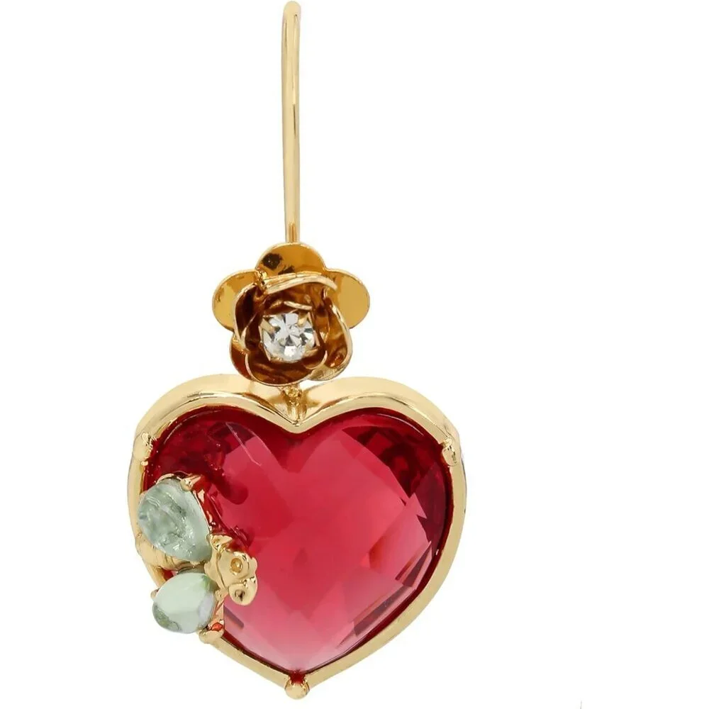 Women's Pink&gold Stone Heart Dangle No Metal Type French Wire Earrings